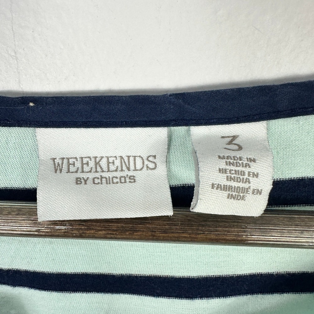 Chicos Weekends 3 Blue Stripe Lace Up Top Nautical Preppy Coastal Grandma XL - Picture 2 of 6